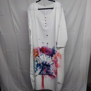 Long pajama style dress. Flower detail. Never worn